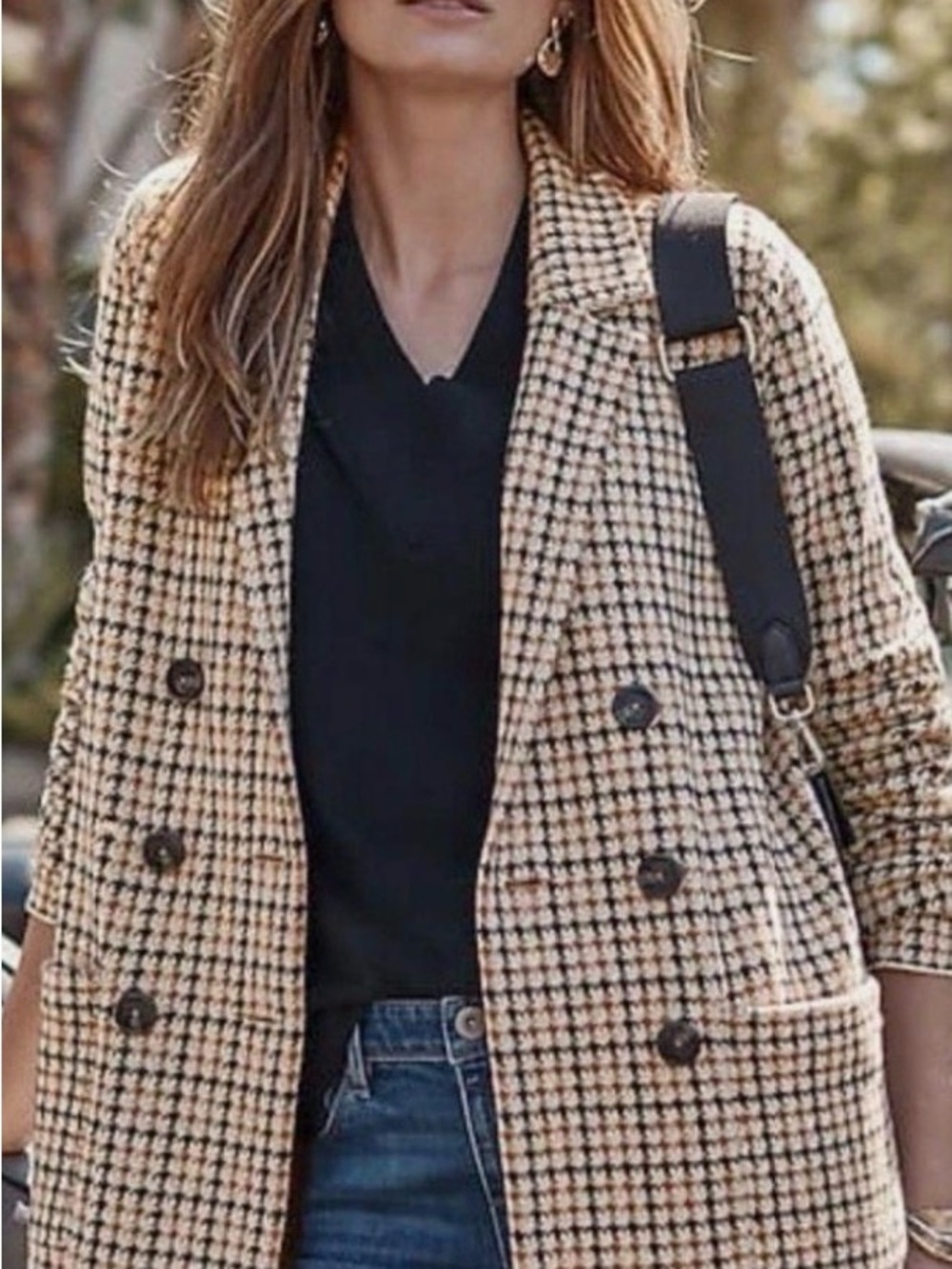 J. Jill Houndstooth Plaid Sweater Jacket - Cream, Brown, Black L Petite